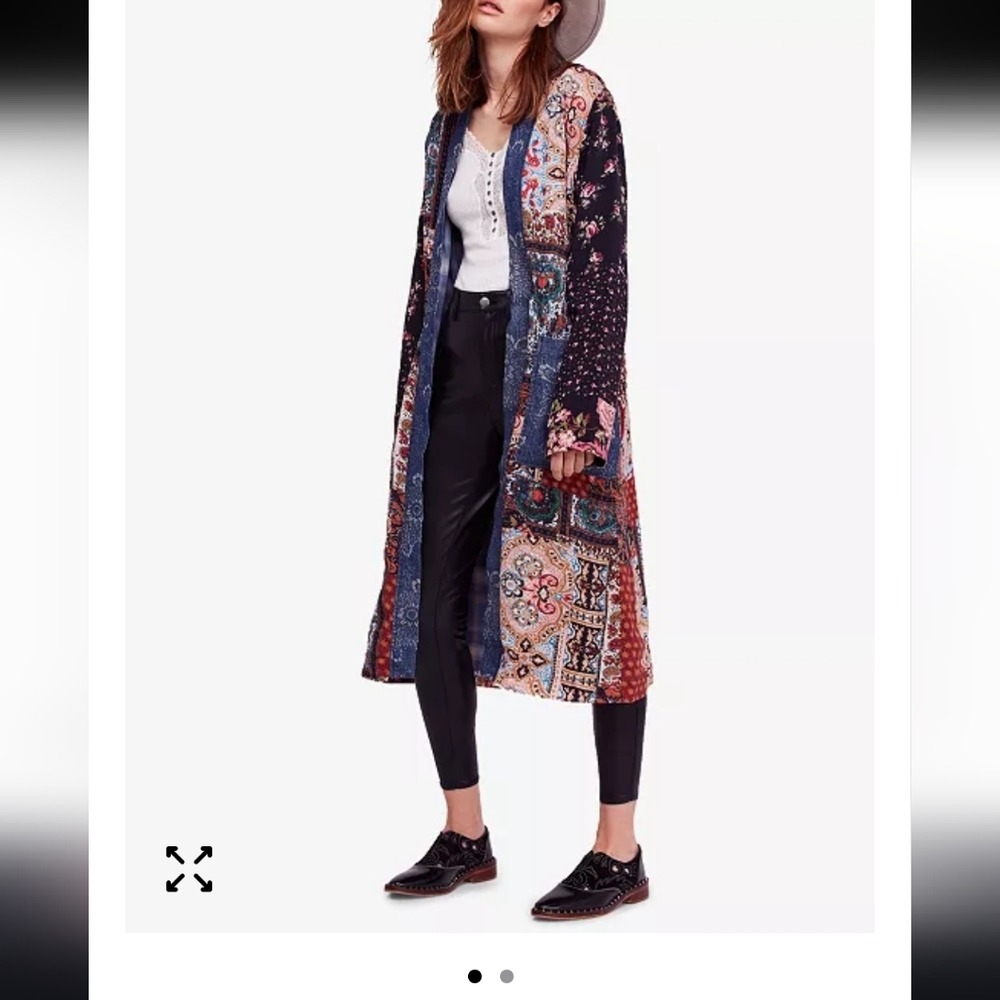Free People Mixed Patchwork Maxi Duster in Navy, Rust, Blue & Cream